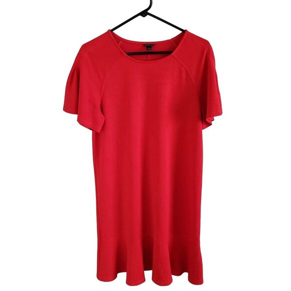 Ann Taylor Women Size M Red Tee Shirt Dress with Ruffled Hem Short Sleeves - Picture 1 of 5